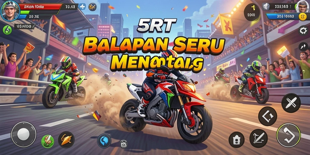 Screenshot gameplay 5RT yang menampilkan balapan seru di lintasan.