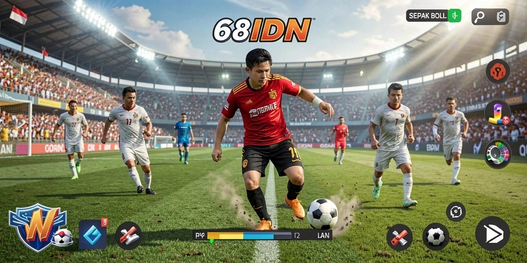 Screenshot utama 68IDN menampilkan gameplay sepak bola yang seru.