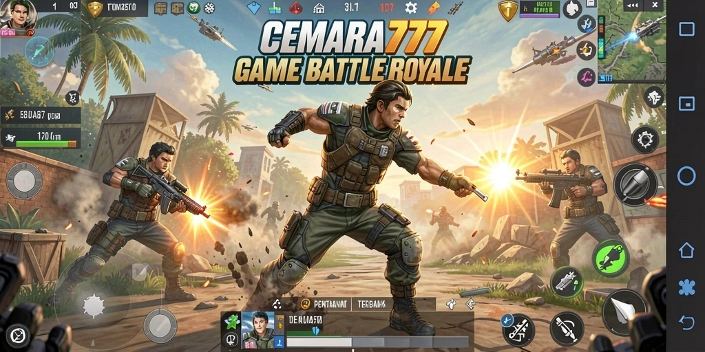 Tampilan gameplay seru dalam CEMARA777, penuh aksi Battle Royale.