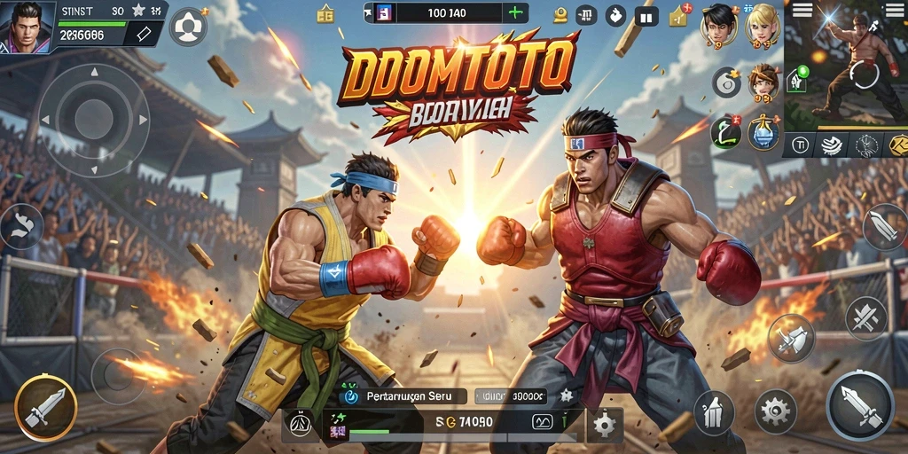 Tampilan gameplay mendebarkan dalam DOMTOTO, pertarungan seru di arena Battle Royale.