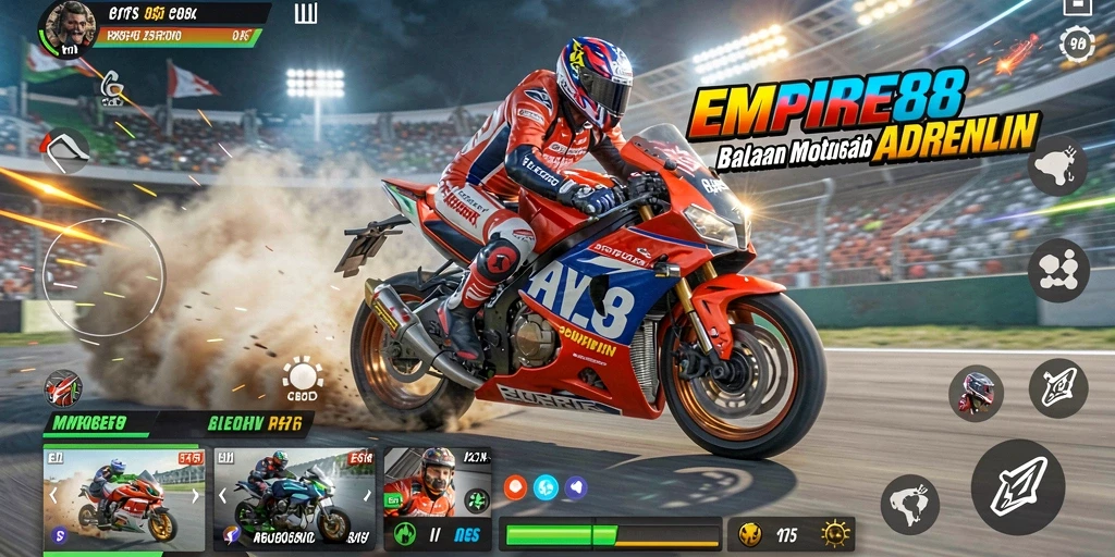 Screenshot gameplay EMPIRE88 menampilkan balapan motor yang seru dan grafis yang menawan.
