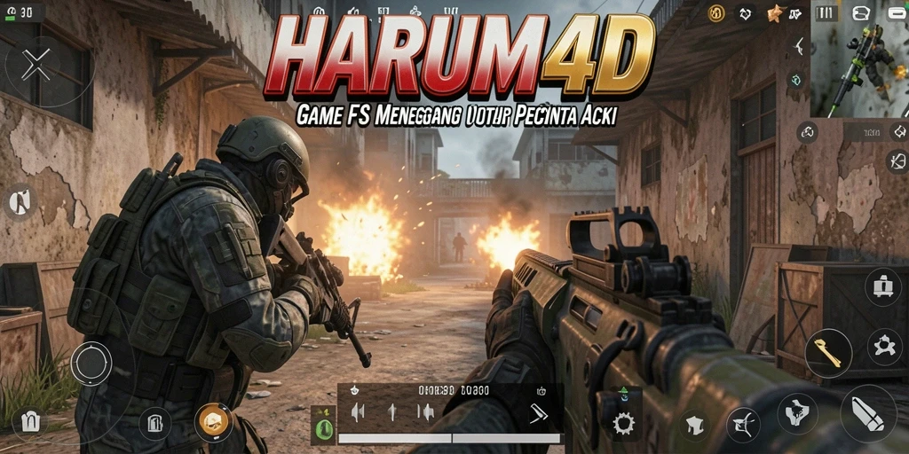 Tangkapan layar permainan HARUM4D dengan aksi tembak-menembak intens.