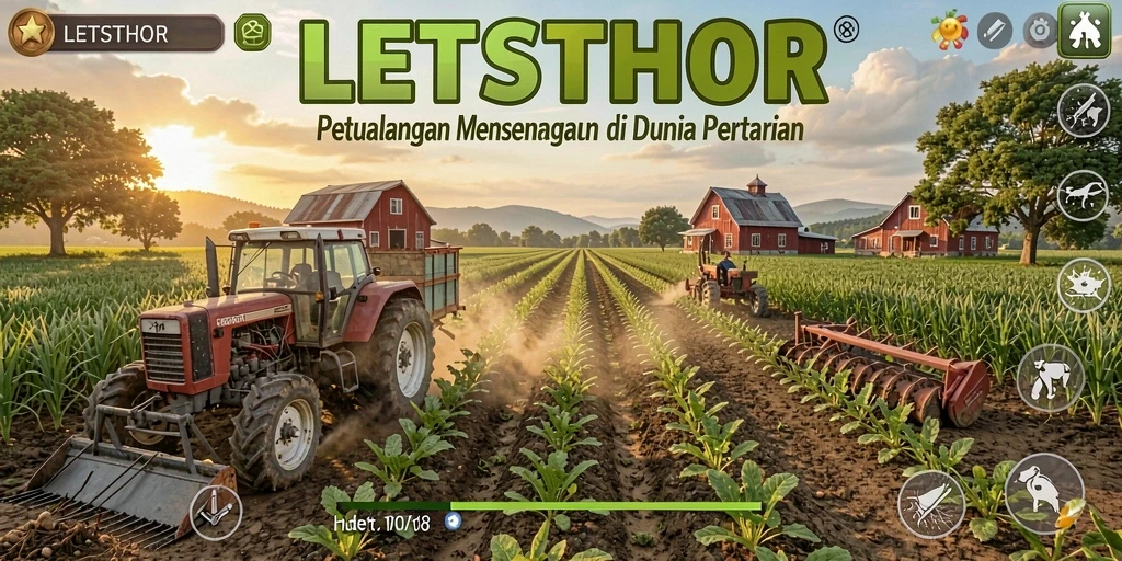 Tampilan gameplay menarik LETSTHOR yang menunjukkan berbagai aktivitas pertanian.