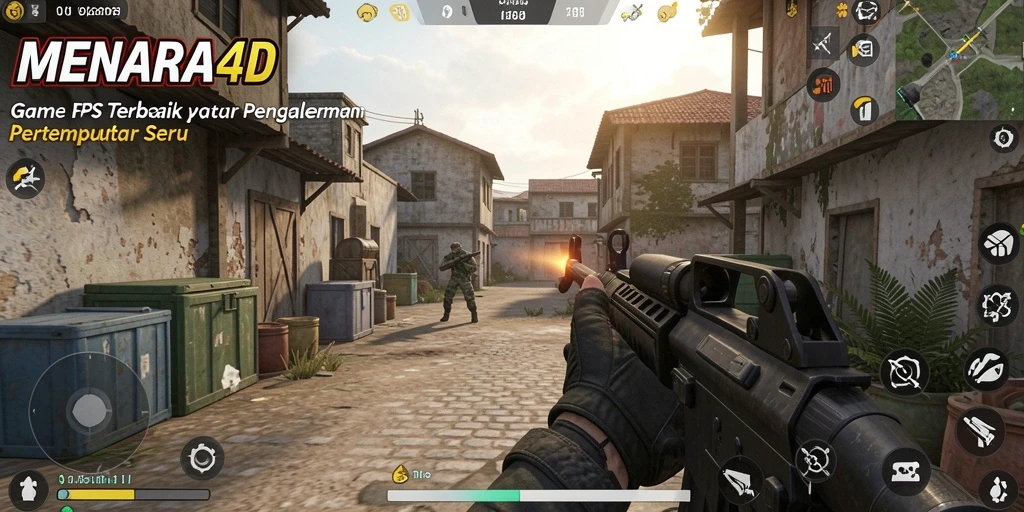 Tampilan gameplay seru MENARA4D dengan aksi FPS yang menegangkan.