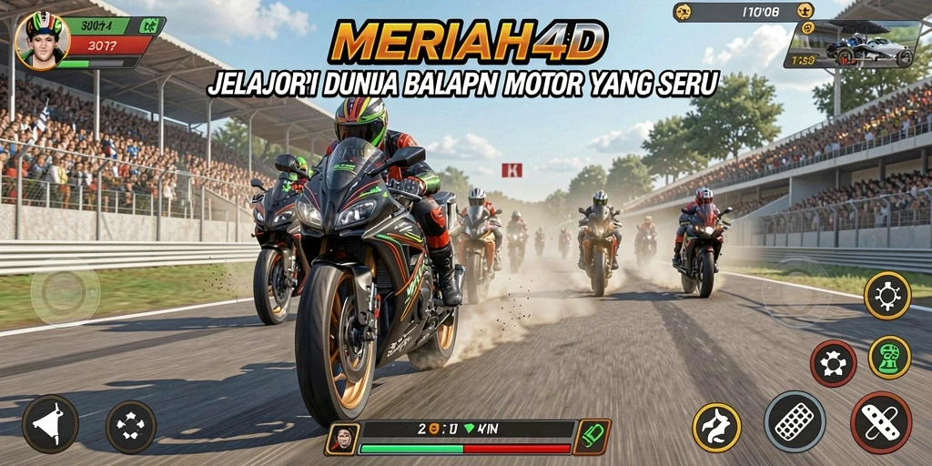 Screenshot menunjukkan aksi balapan motor yang mendebarkan di MERIAH4D.
