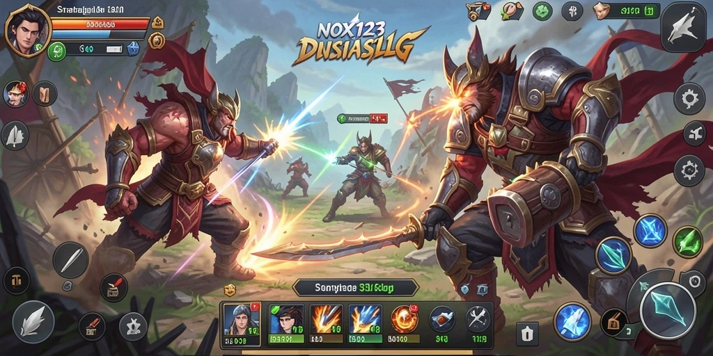 Tampilan gameplay NOX123 dengan peta strategis yang menakjubkan.