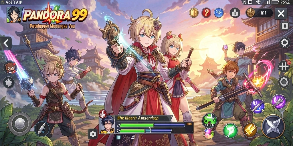 Tangkapan layar PANDORA99 menampilkan karakter anime dalam aksi pertarungan.