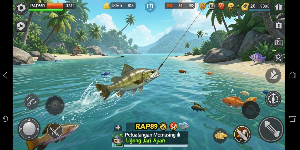 Gameplay memancing seru dengan berbagai spesies ikan.