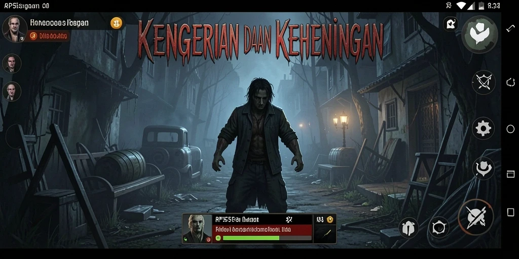 Tampilan gameplay mencekam dengan efek visual yang menakutkan.