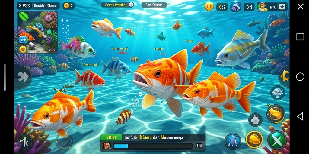 Tangkapan ikan seru dalam gameplay SIP33 yang penuh warna.