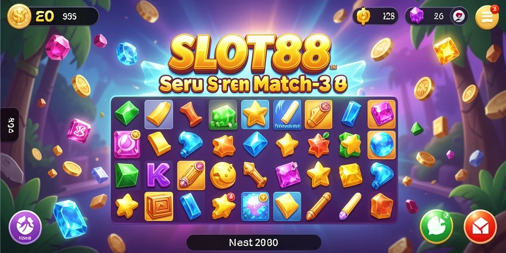 Screenshot utama menunjukkan gameplay seru Slot88 dengan pencocokan warna yang memukau.